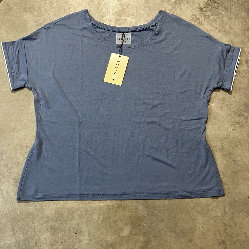 Recliner NYC Sleep Tee Shirt Womens Size XS Blue‎ Creamer Piping Soft